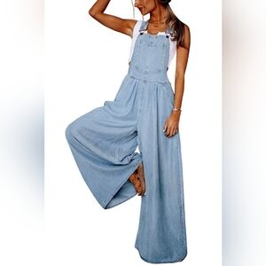 Light Blue Wide Leg Denim Jumpsuit (New/Unworn)